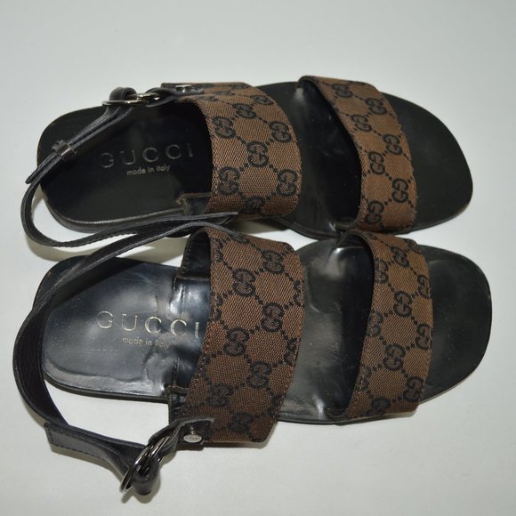 Gucci Brown and Black Monogram Sandals - Picture 8 of 14